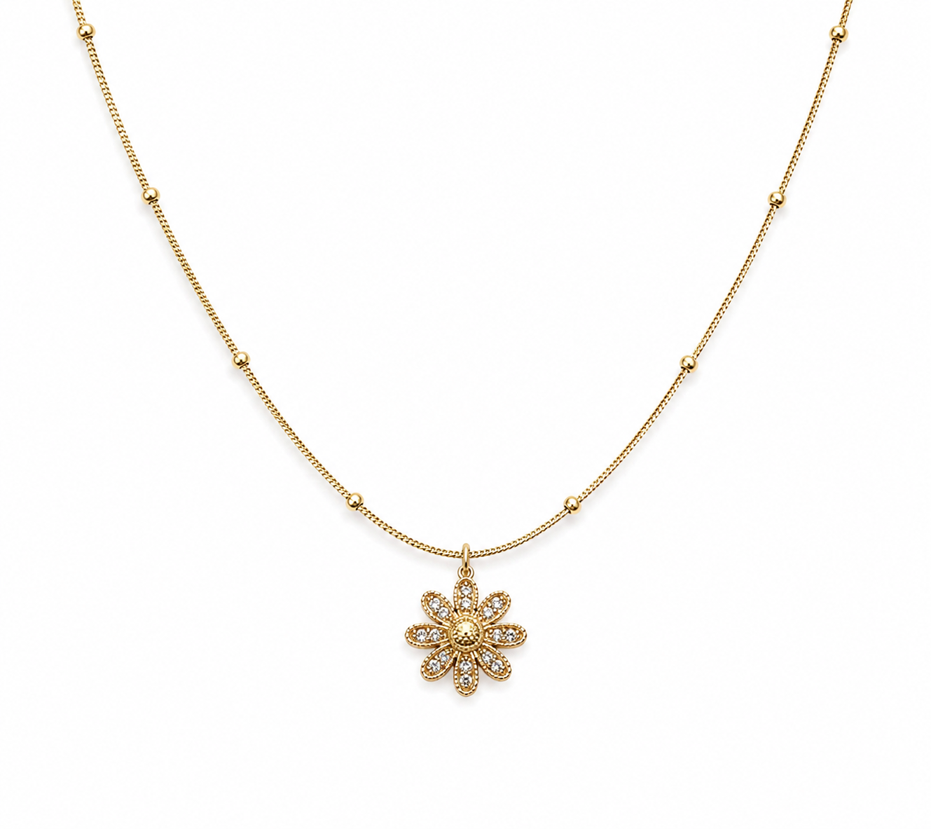 Golden Bloom Floral Pendant Necklace