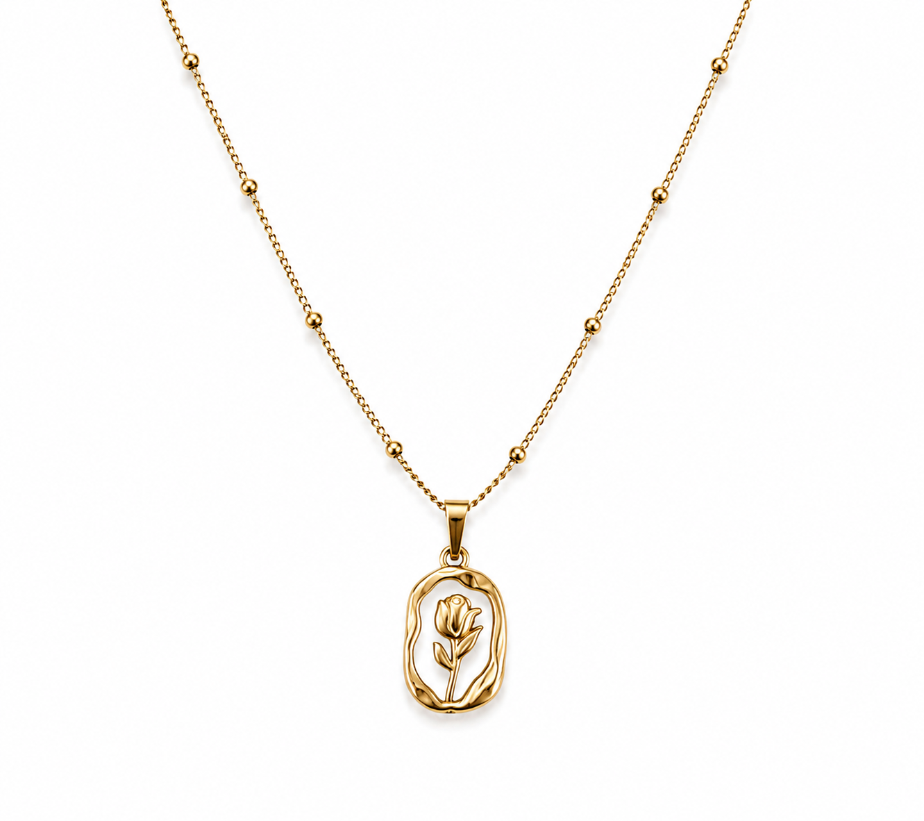 Golden Rose Floral Pendant Necklace