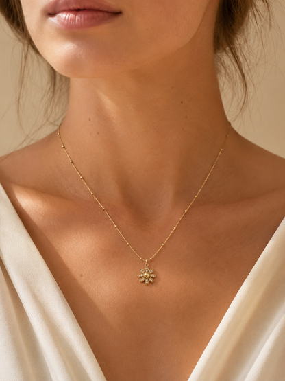 Golden Bloom Floral Pendant Necklace
