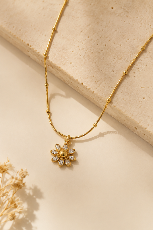 Golden Bloom Floral Pendant Necklace