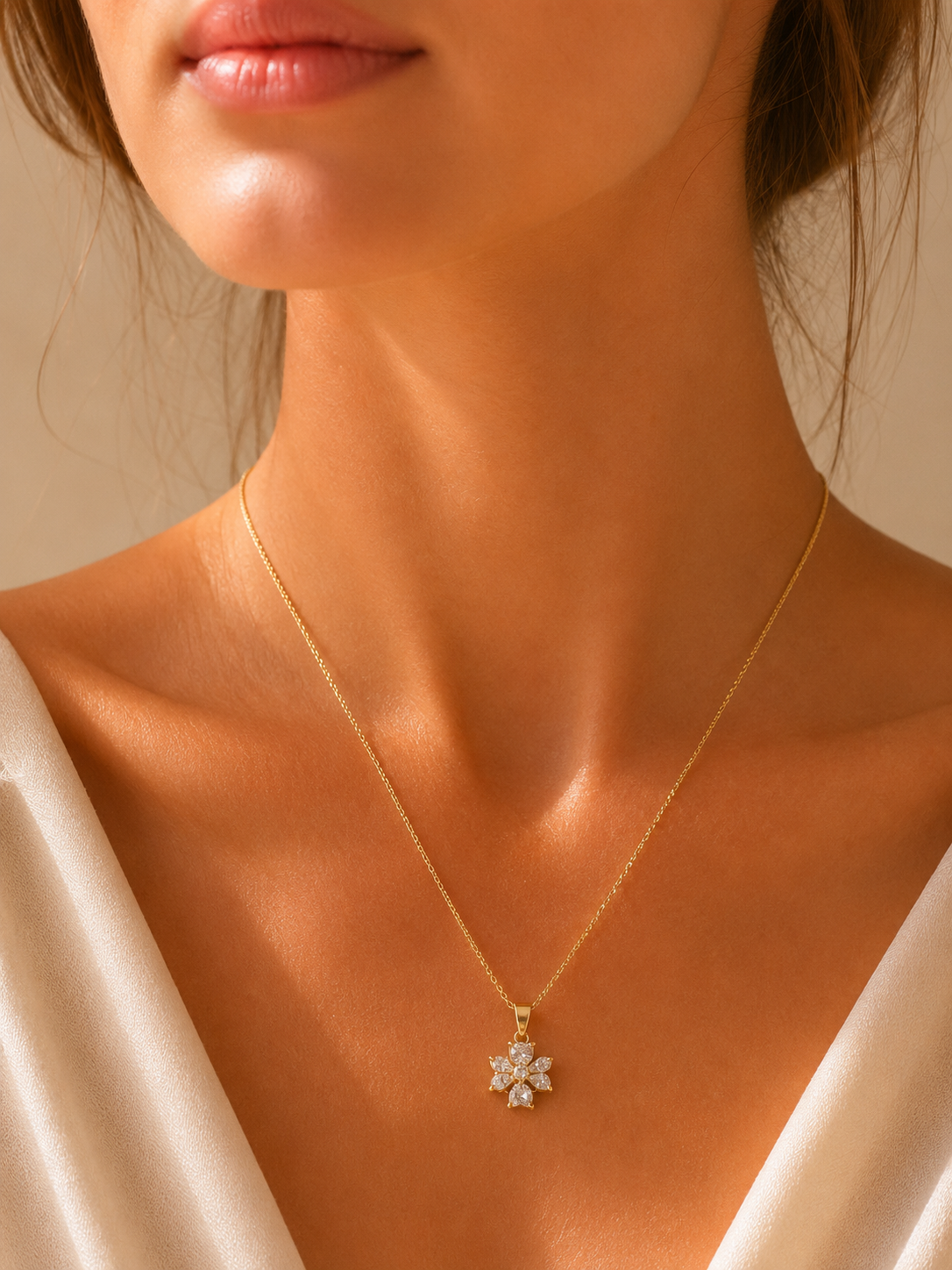 Blossom Spark Crystal Flower Pendant Necklace