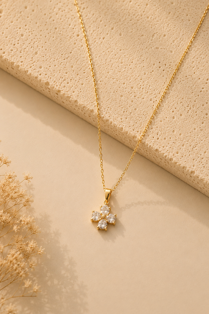 Blossom Spark Crystal Flower Pendant Necklace