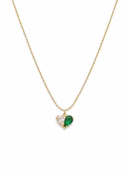 Emerald Duo Heart Pendant Necklace