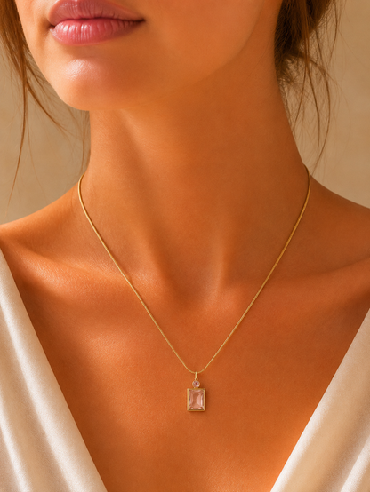 Blush Elegance Emerald-Cut Pendant Necklace