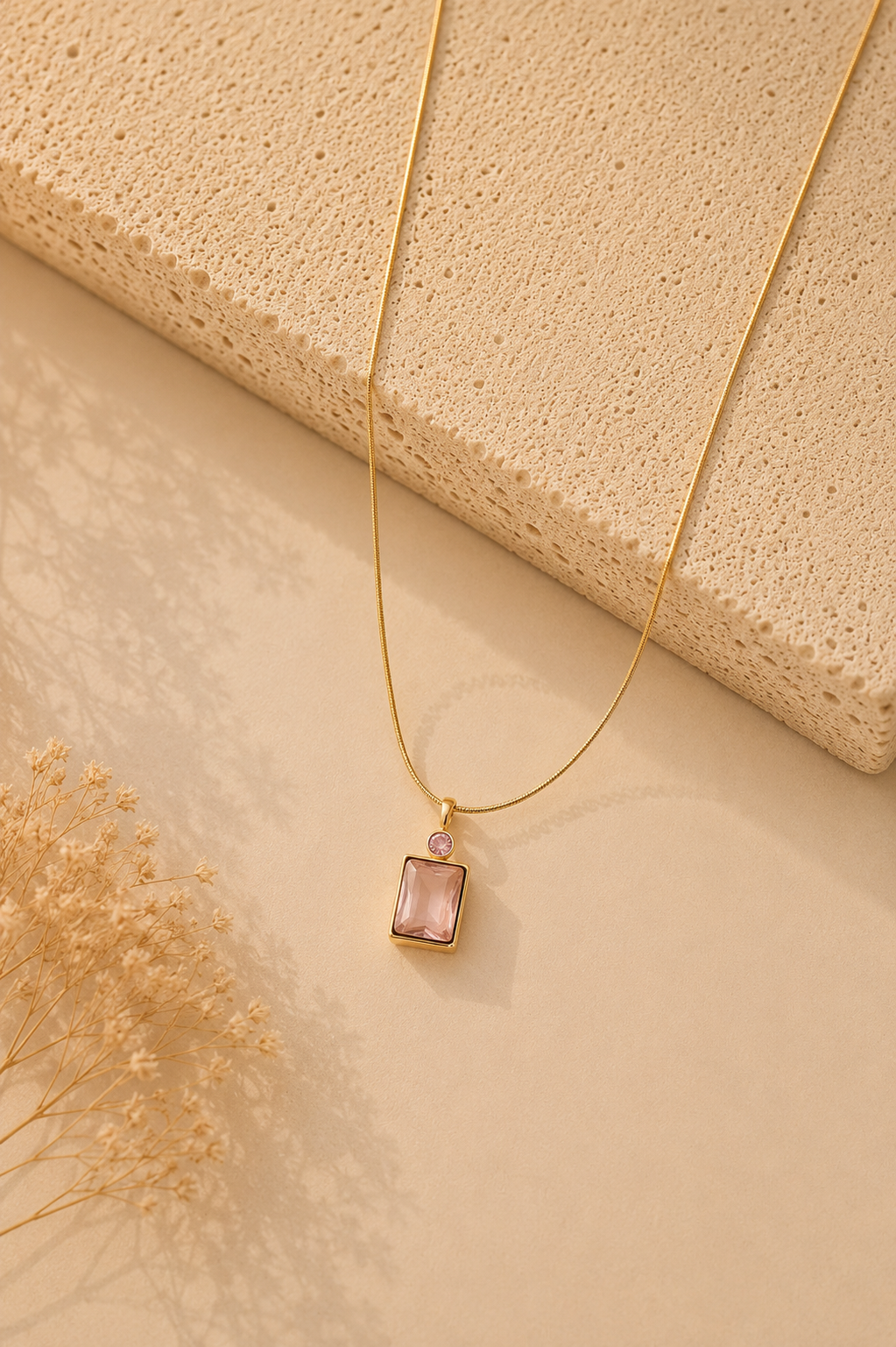 Blush Elegance Emerald-Cut Pendant Necklace