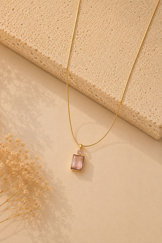 Blush Elegance Emerald-Cut Pendant Necklace