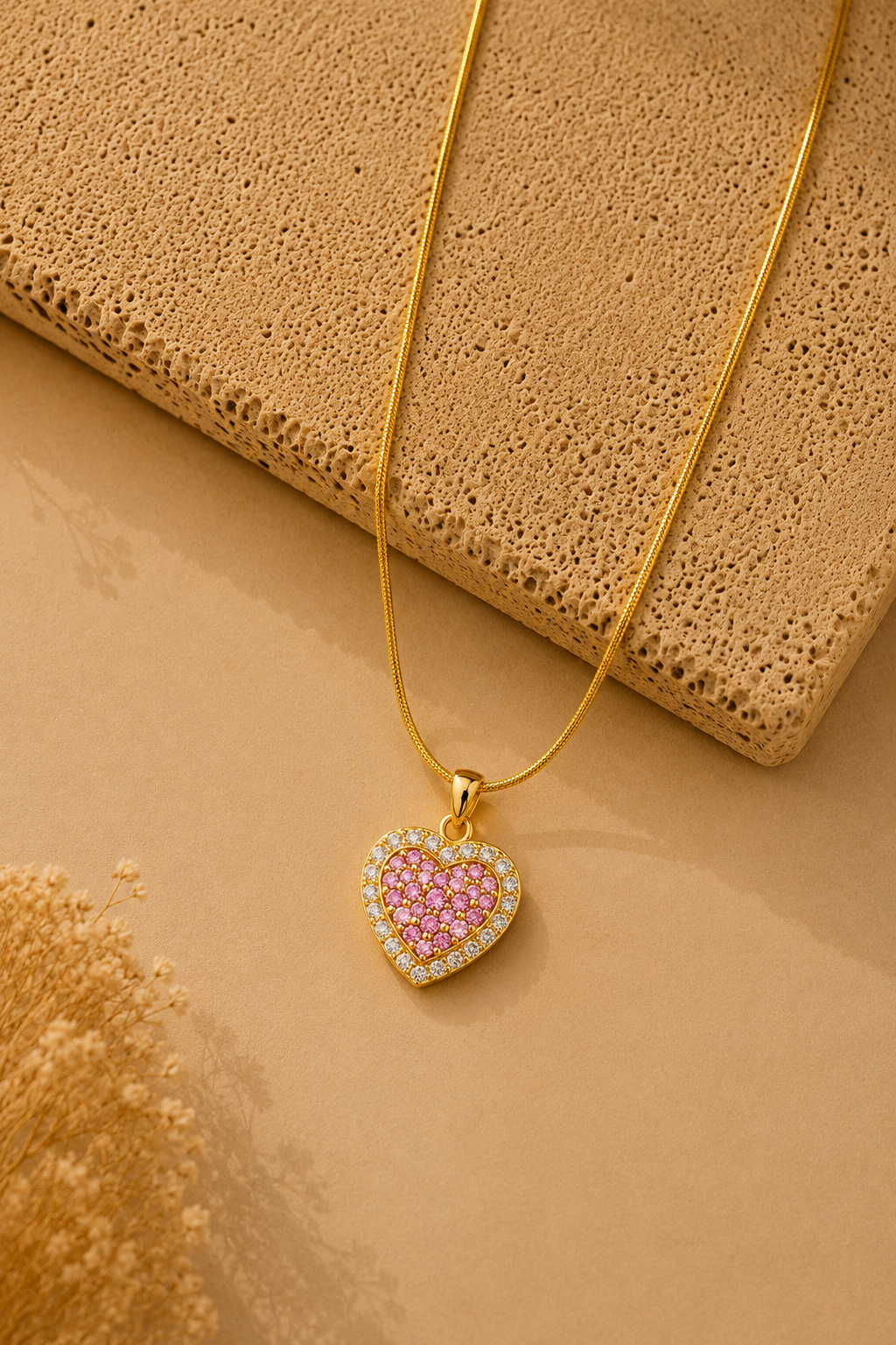 Pink Crystal Heart Necklace
