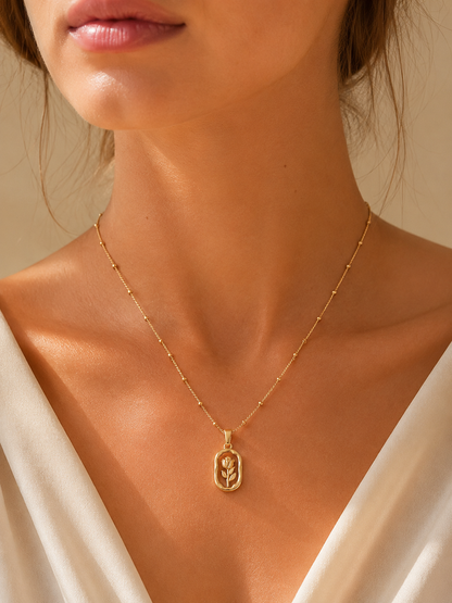 Golden Rose Floral Pendant Necklace