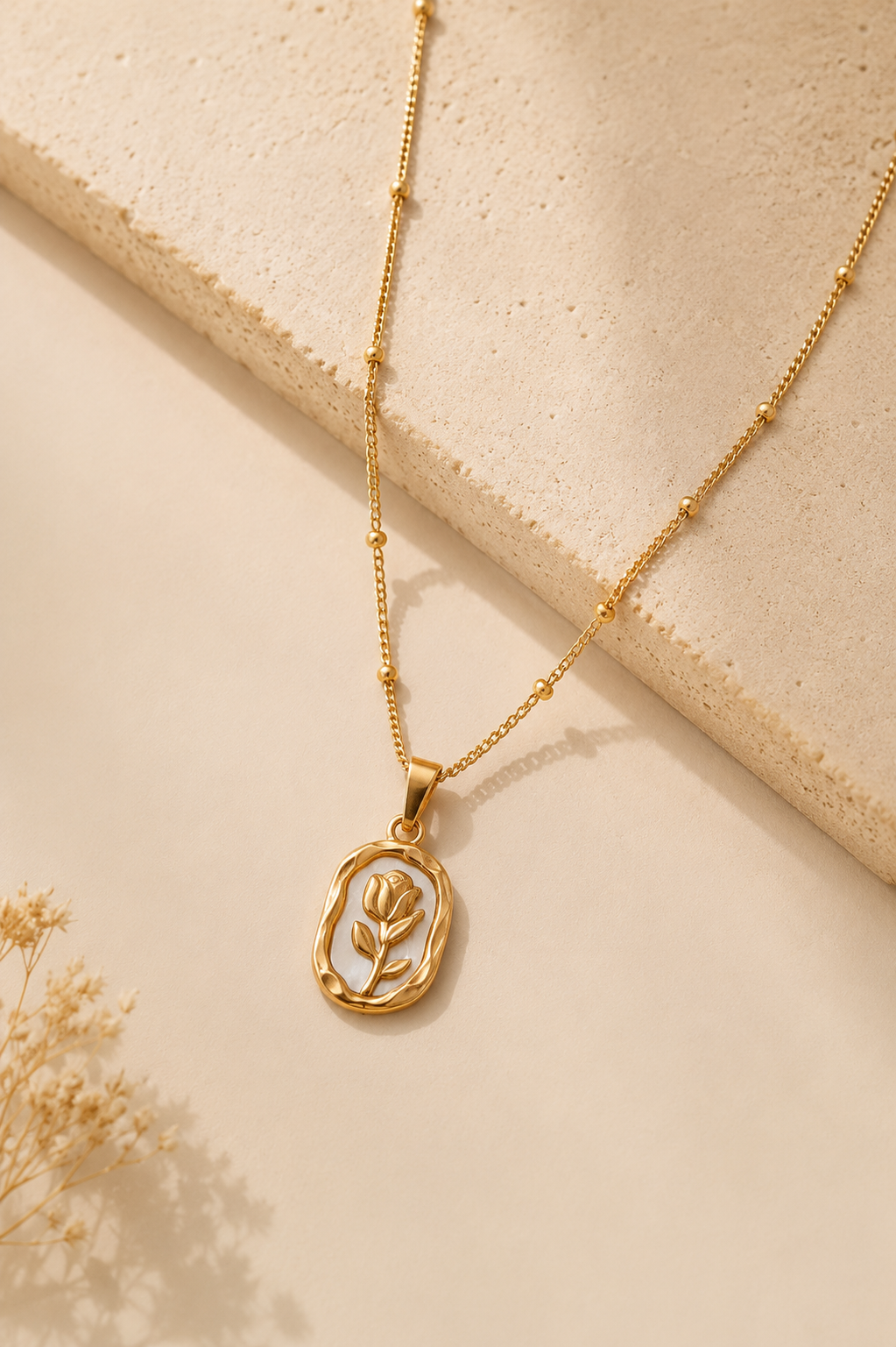 Golden Rose Floral Pendant Necklace