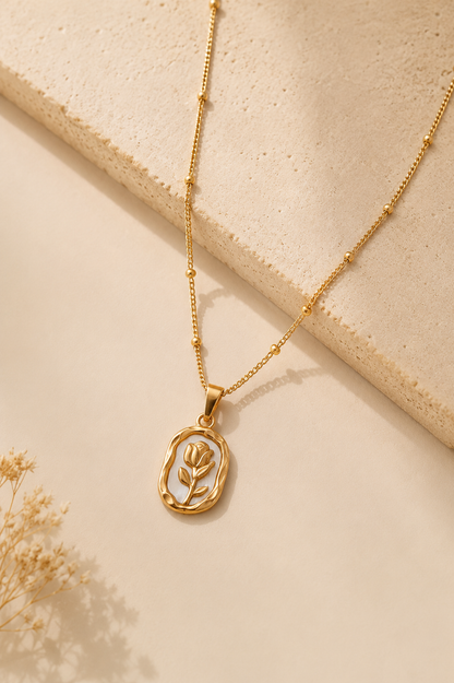Golden Rose Floral Pendant Necklace