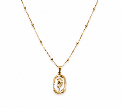 Golden Rose Floral Pendant Necklace