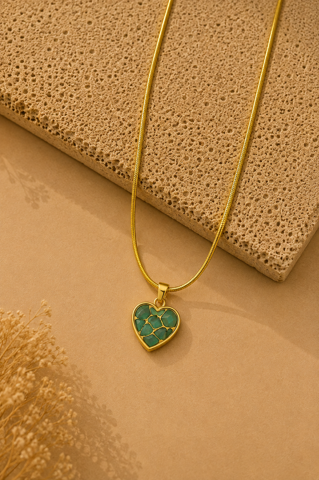 Emerald Kintsugi Heart Necklace