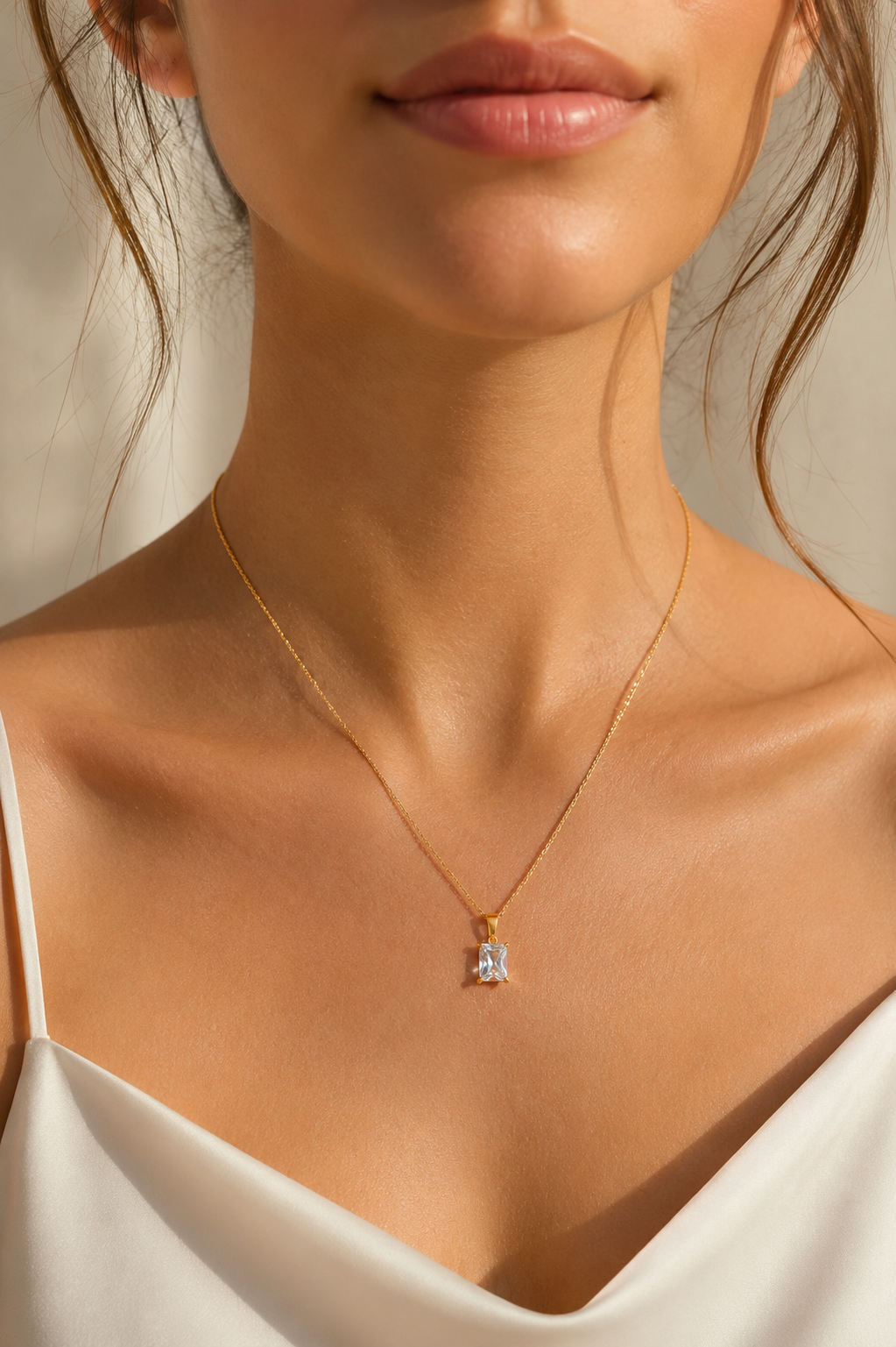 White Radiance Emerald-Cut Pendant Necklace