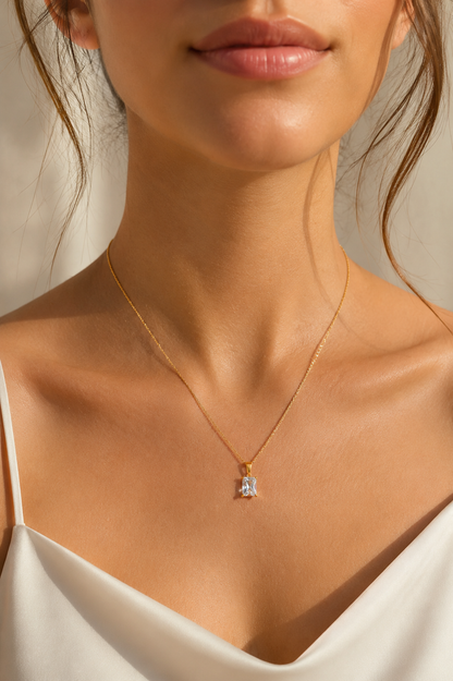 White Radiance Emerald-Cut Pendant Necklace