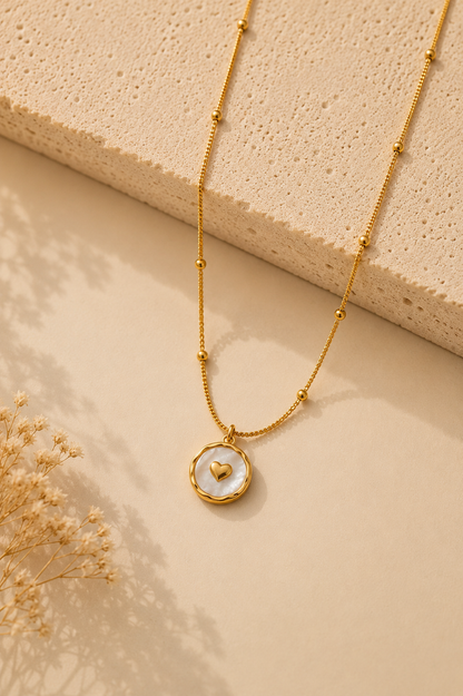Golden Heart Mother of Pearl Pendant Necklace