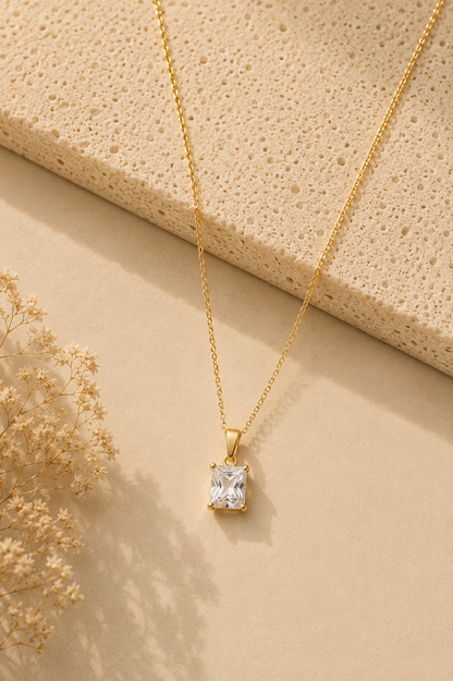White Radiance Emerald-Cut Pendant Necklace
