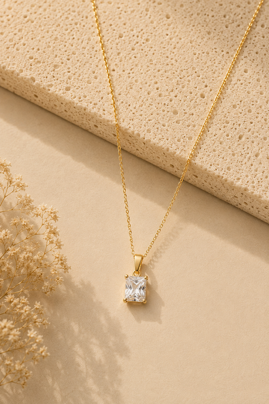 White Radiance Emerald-Cut Pendant Necklace