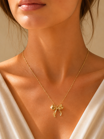 Golden Grace Bow Pendant Necklace