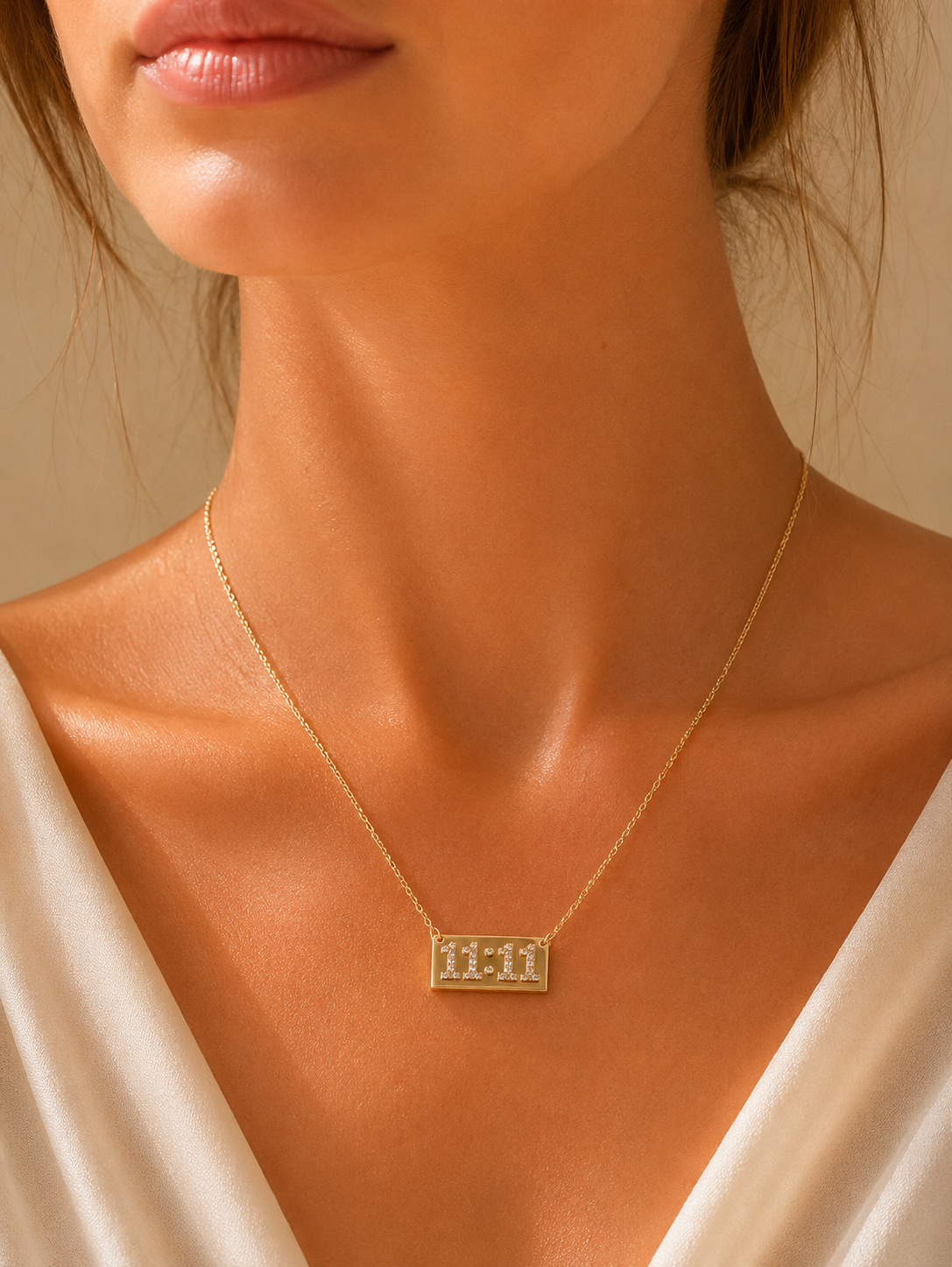 Golden 11:11 Crystal Bar Pendant Necklace