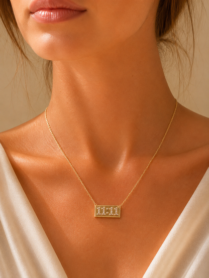 Golden 11:11 Crystal Bar Pendant Necklace
