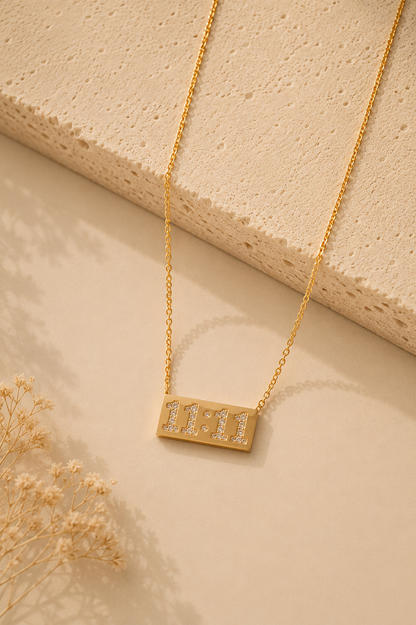 Golden 11:11 Crystal Bar Pendant Necklace